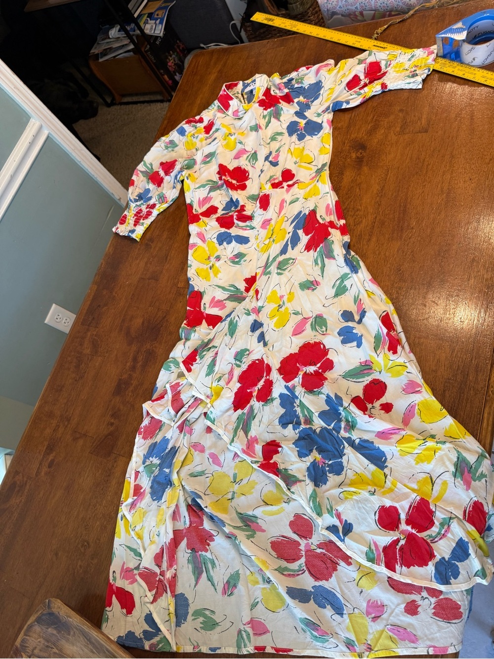RIXO for Target Floral Mock Neck Cascade Ruffle Maxi Dress White Size 4 Boho